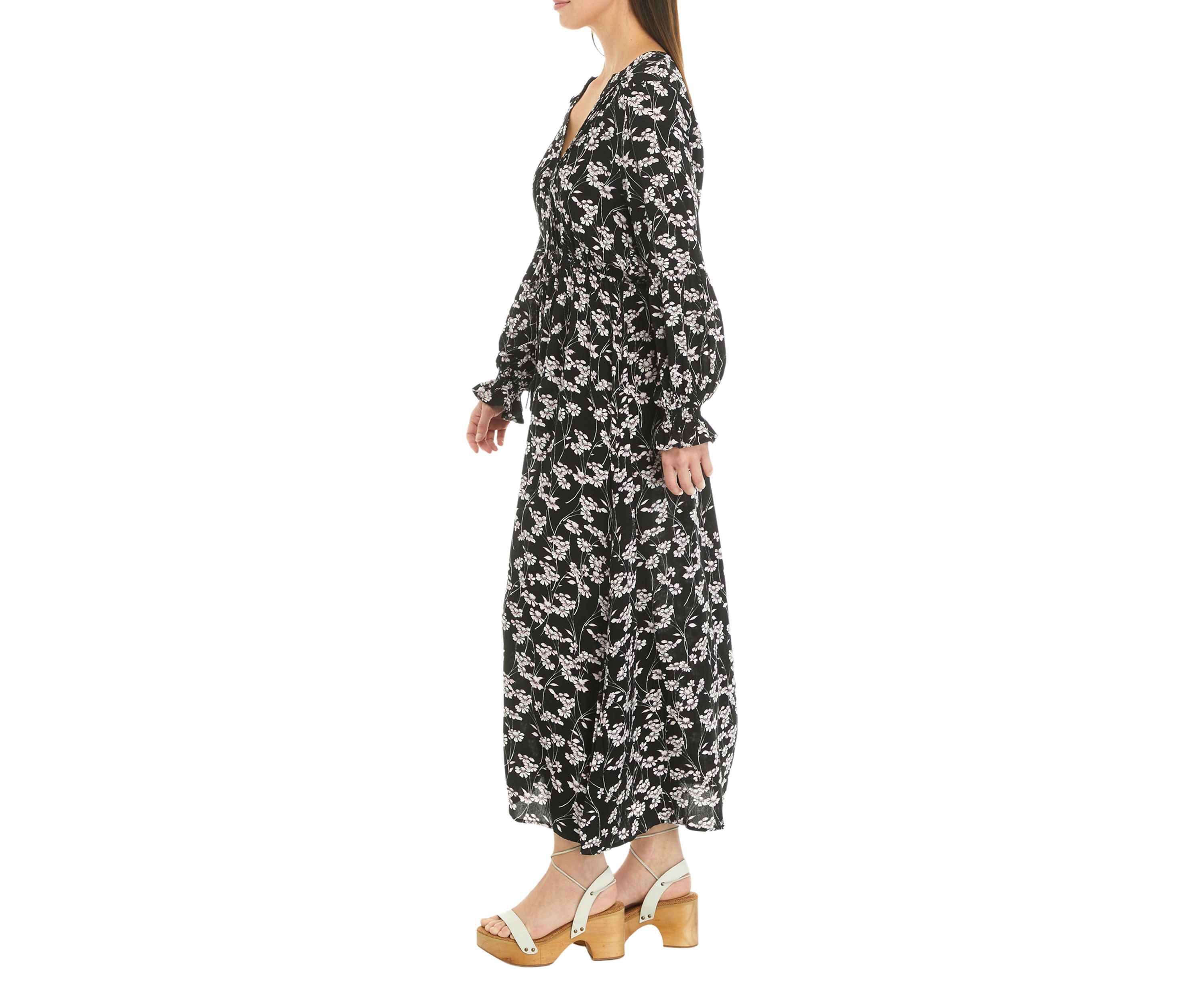 Womens Bell Sleeve Floral Maxi Dress 