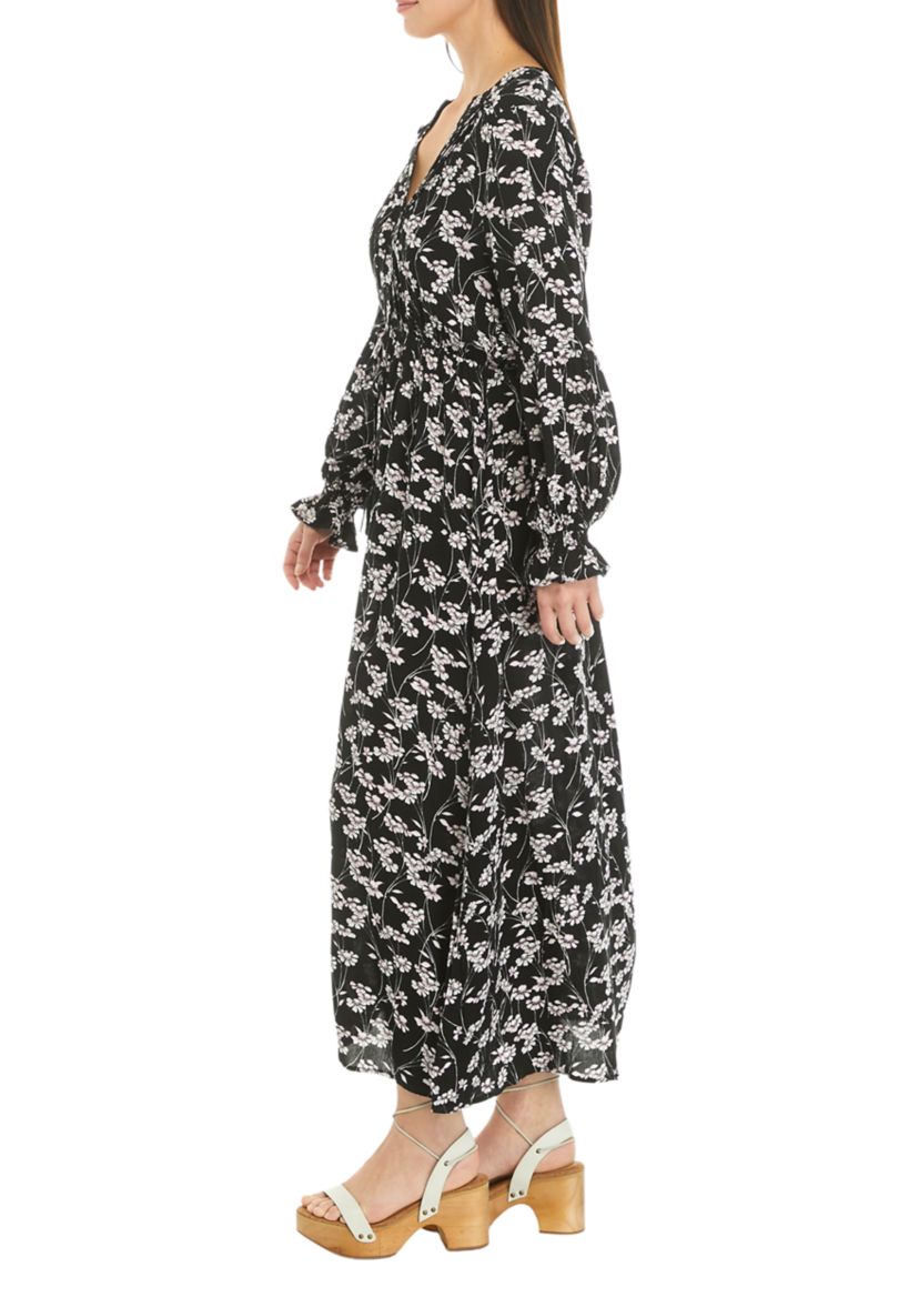 Womens Bell Sleeve Floral Maxi Dress 