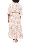 Plus Size Flutter Sleeve Floral Midi Dress