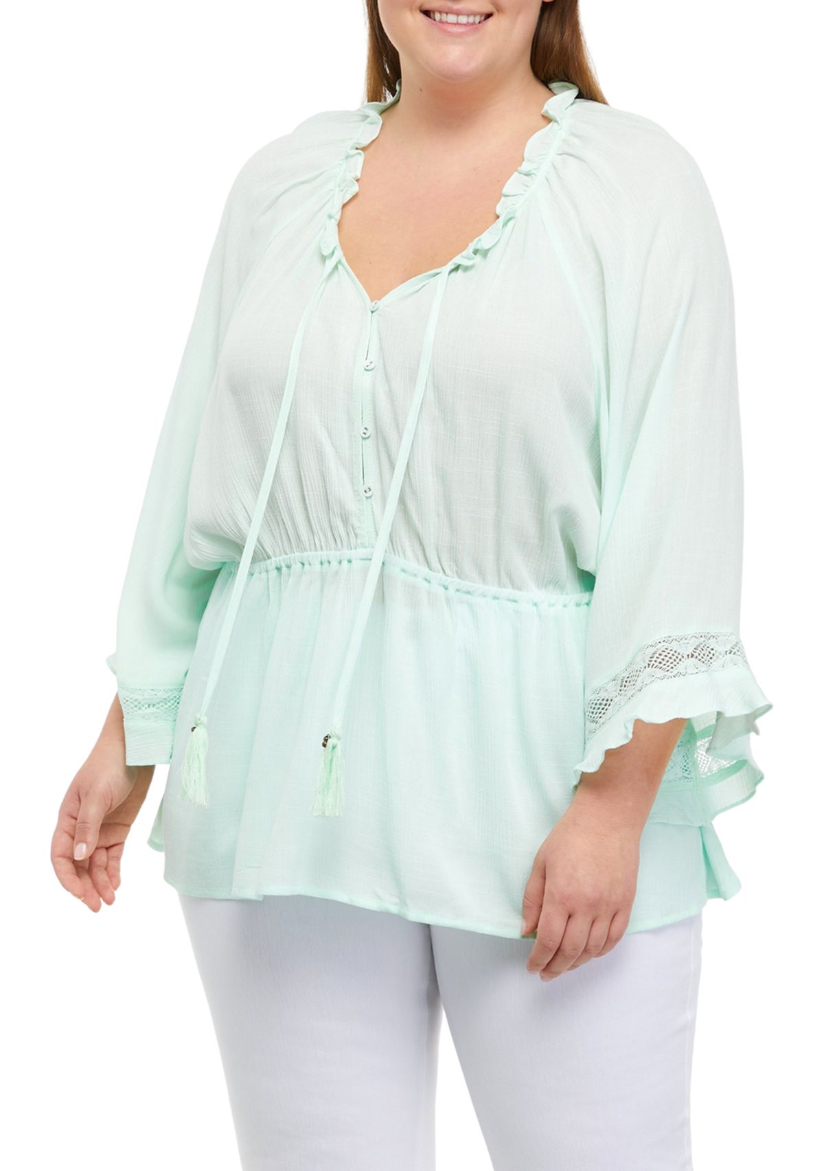 Plus Size Kimono Sleeve Peasant Top