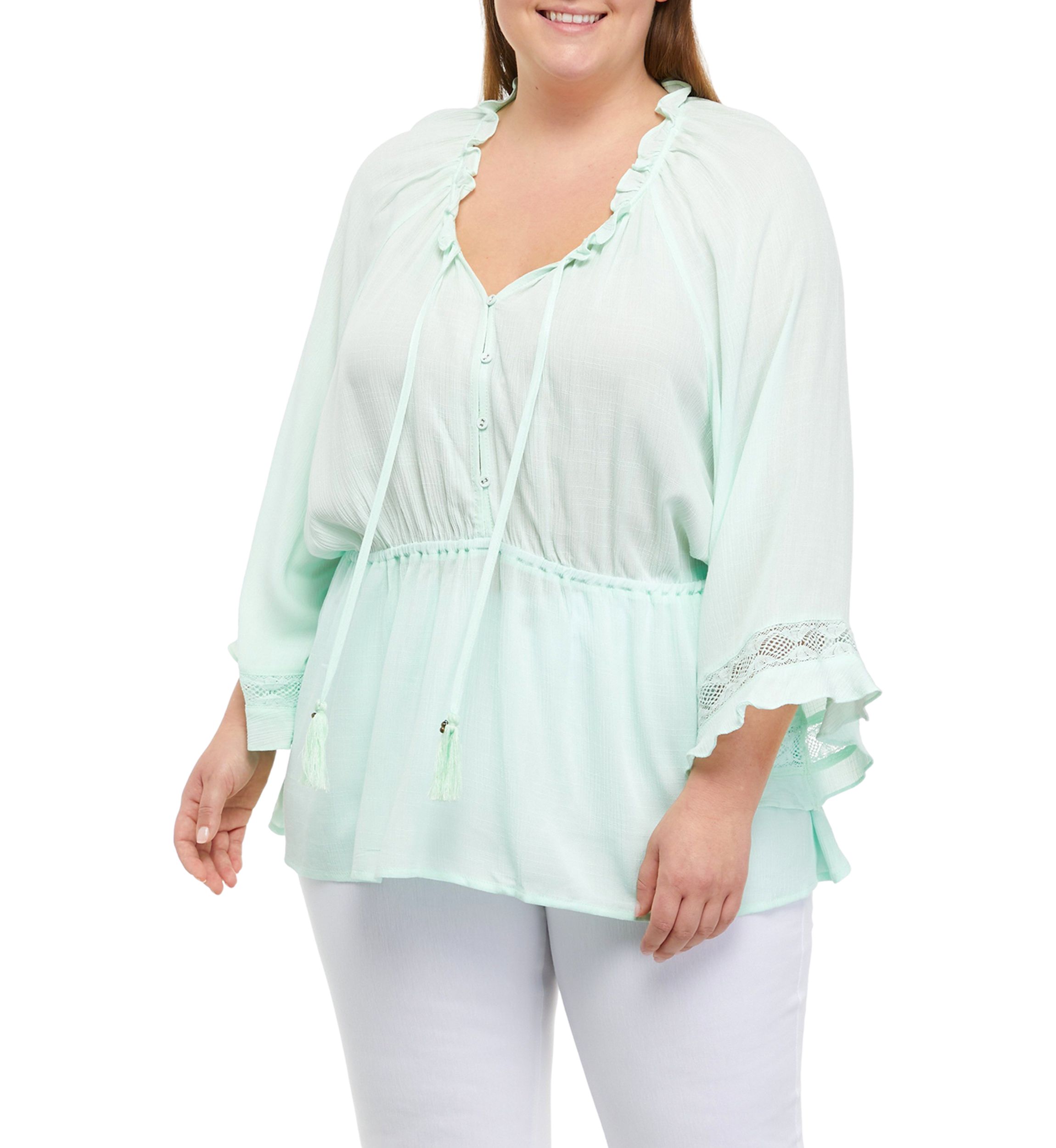 Plus Size Kimono Sleeve Peasant Top
