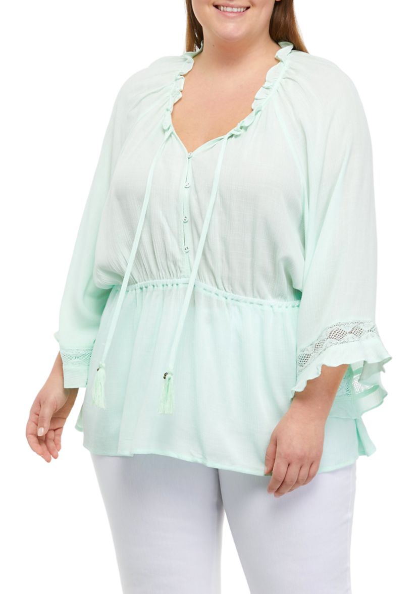 Plus Size Kimono Sleeve Peasant Top