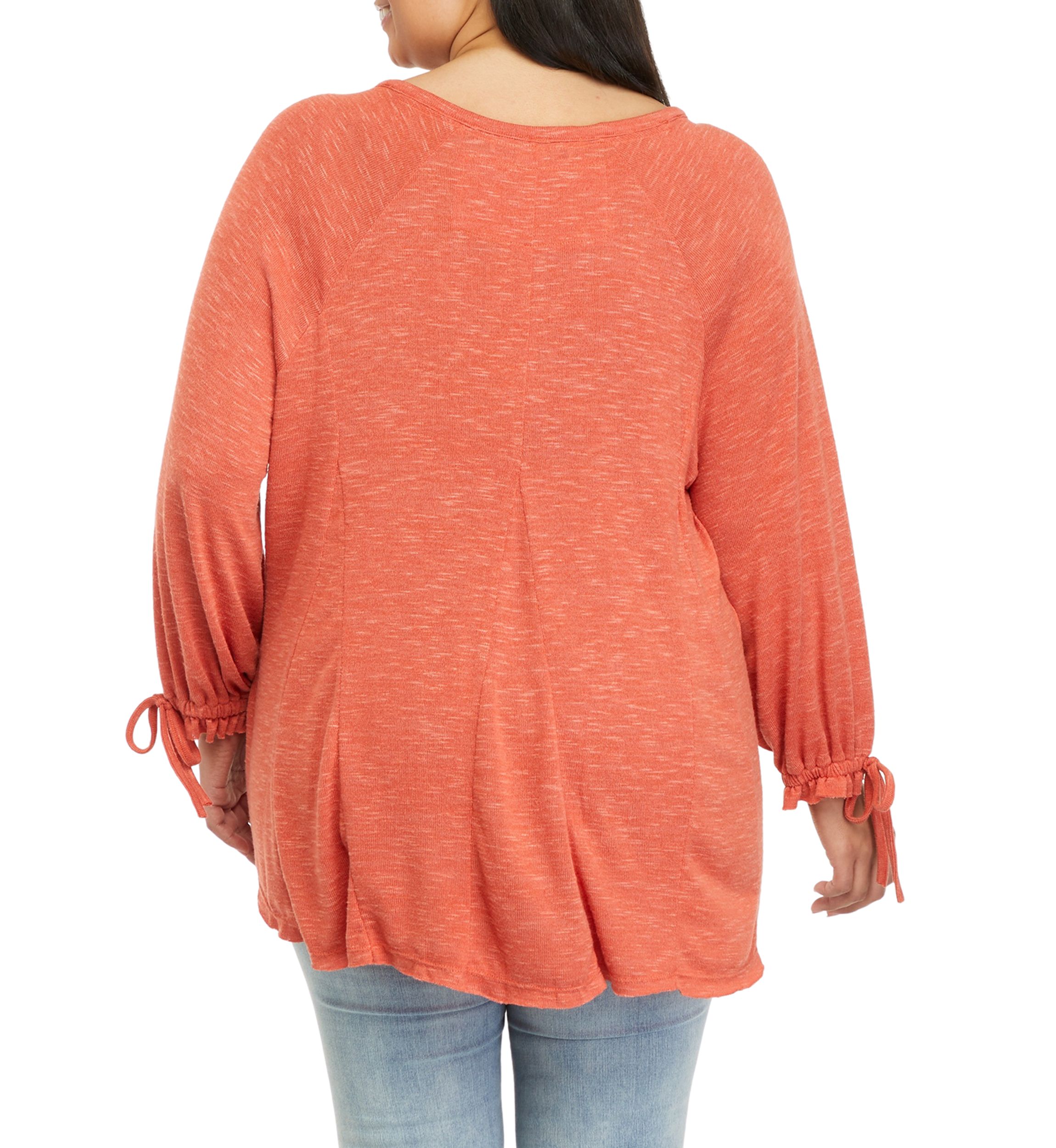 Plus Size Godet Sweep Henley with Tie Sleeve Top