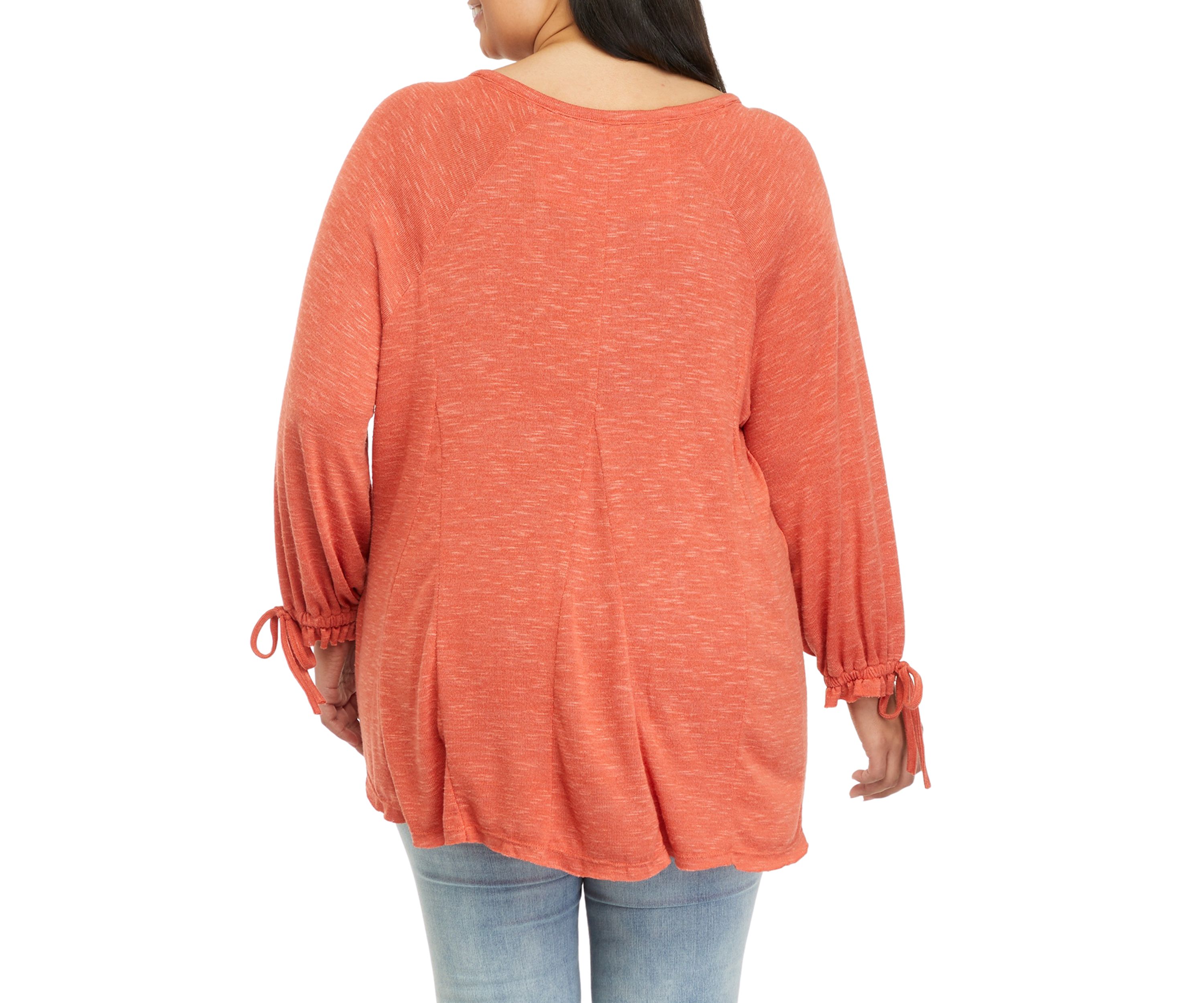 Plus Size Godet Sweep Henley with Tie Sleeve Top