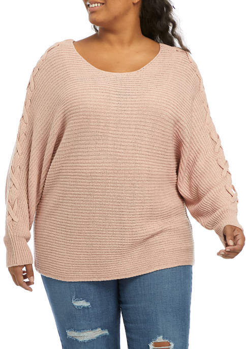 Plus Size Dolman Lace Up Sweater 