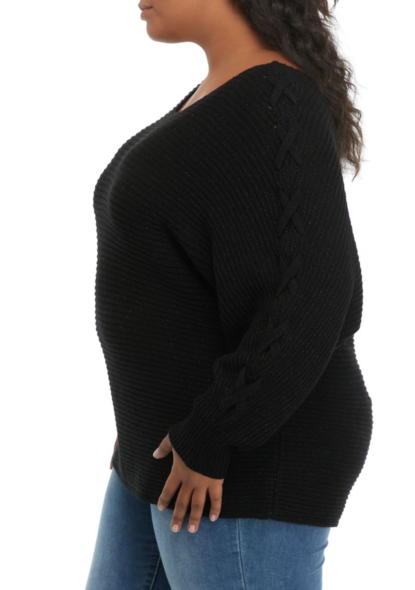 Plus Size Dolman Lace Up Pullover