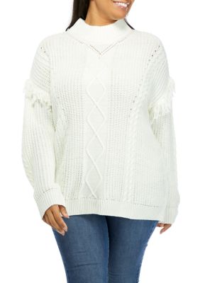 American Rag Plus Size Drop Shoulder Cable Knit Mock Neck Sweater | belk