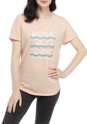 Wonderly Women's Studio Petite Short Sleeve Rosé All Day Graphic T-Shirt, Pink, PM