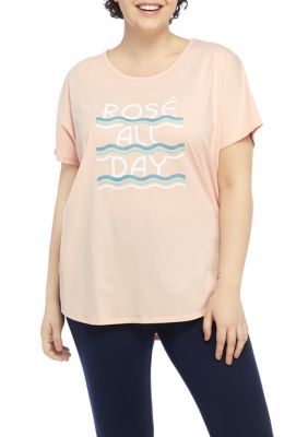 Wonderly Women's Studio Plus Size Short Sleeve Rosé All Day Graphic T-Shirt, Pink, 1X