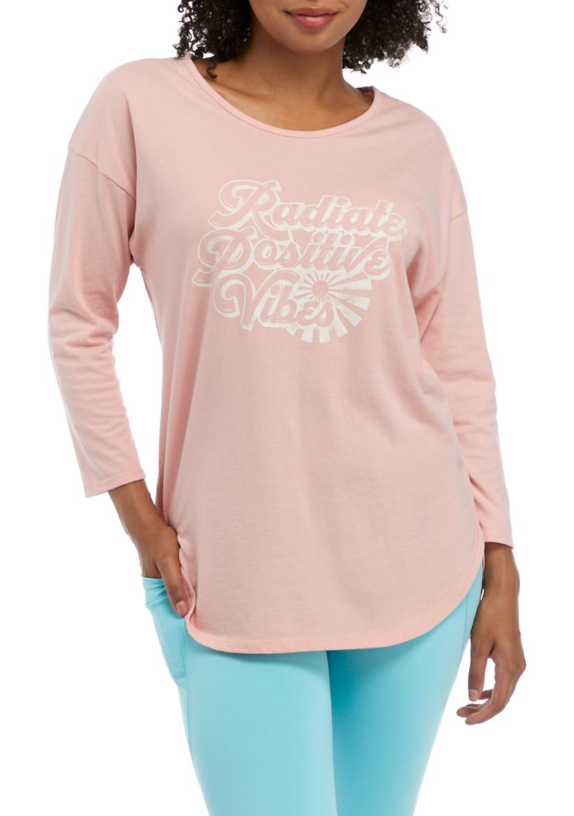 Studio Womens 3/4 Sleeve Graphic T-Shirt 