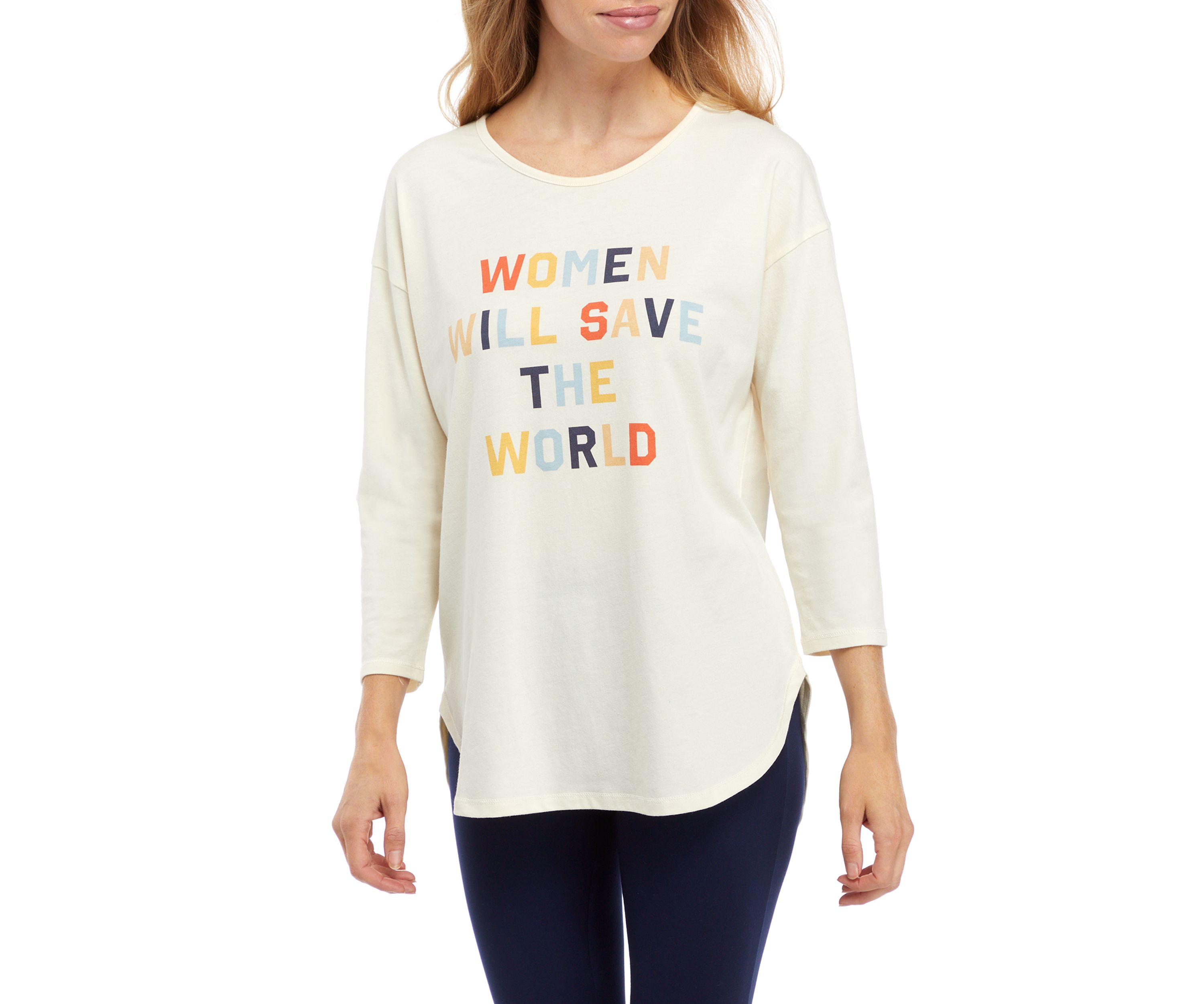 Studio Womens 3/4 Sleeve Graphic T-Shirt 