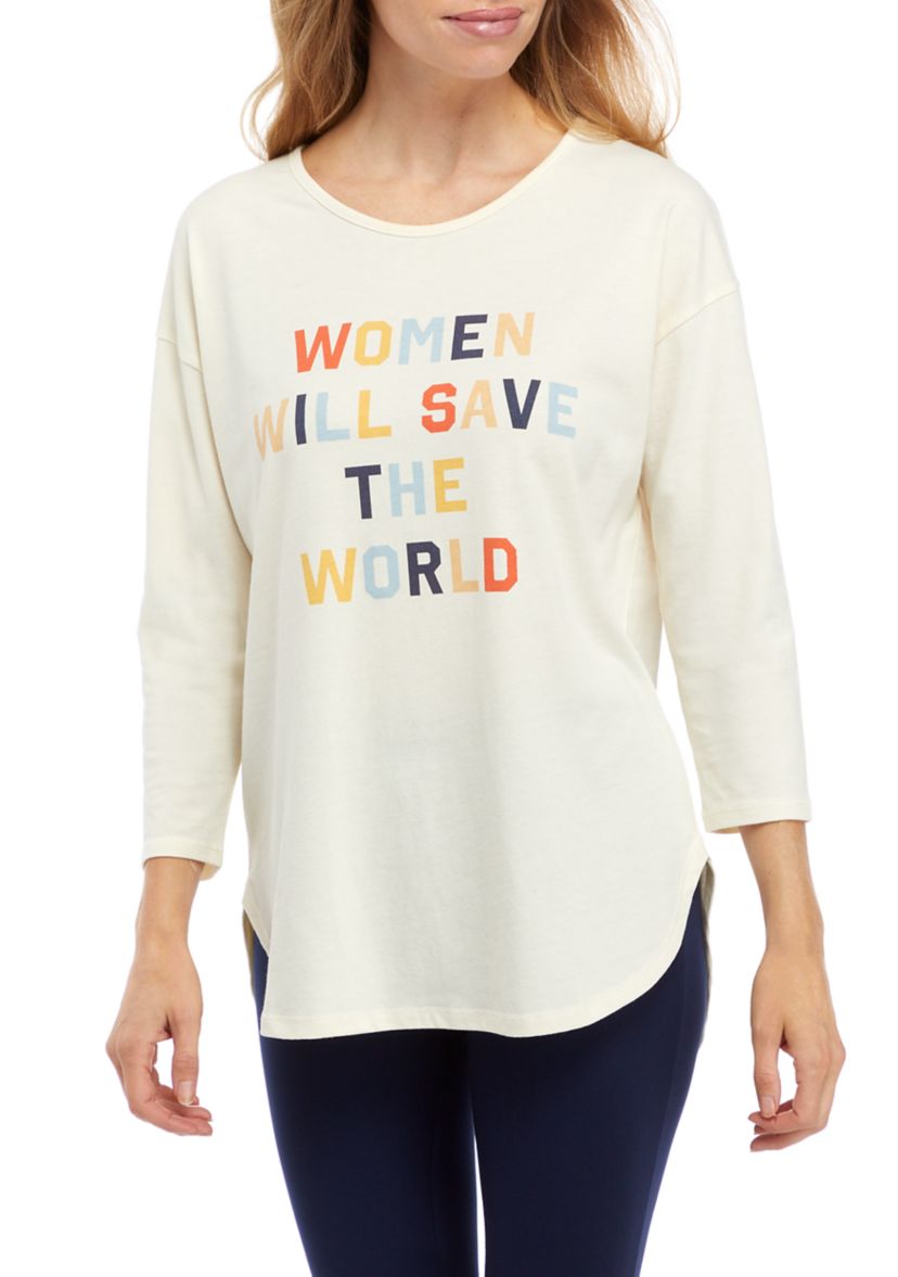 Studio Womens 3/4 Sleeve Graphic T-Shirt 