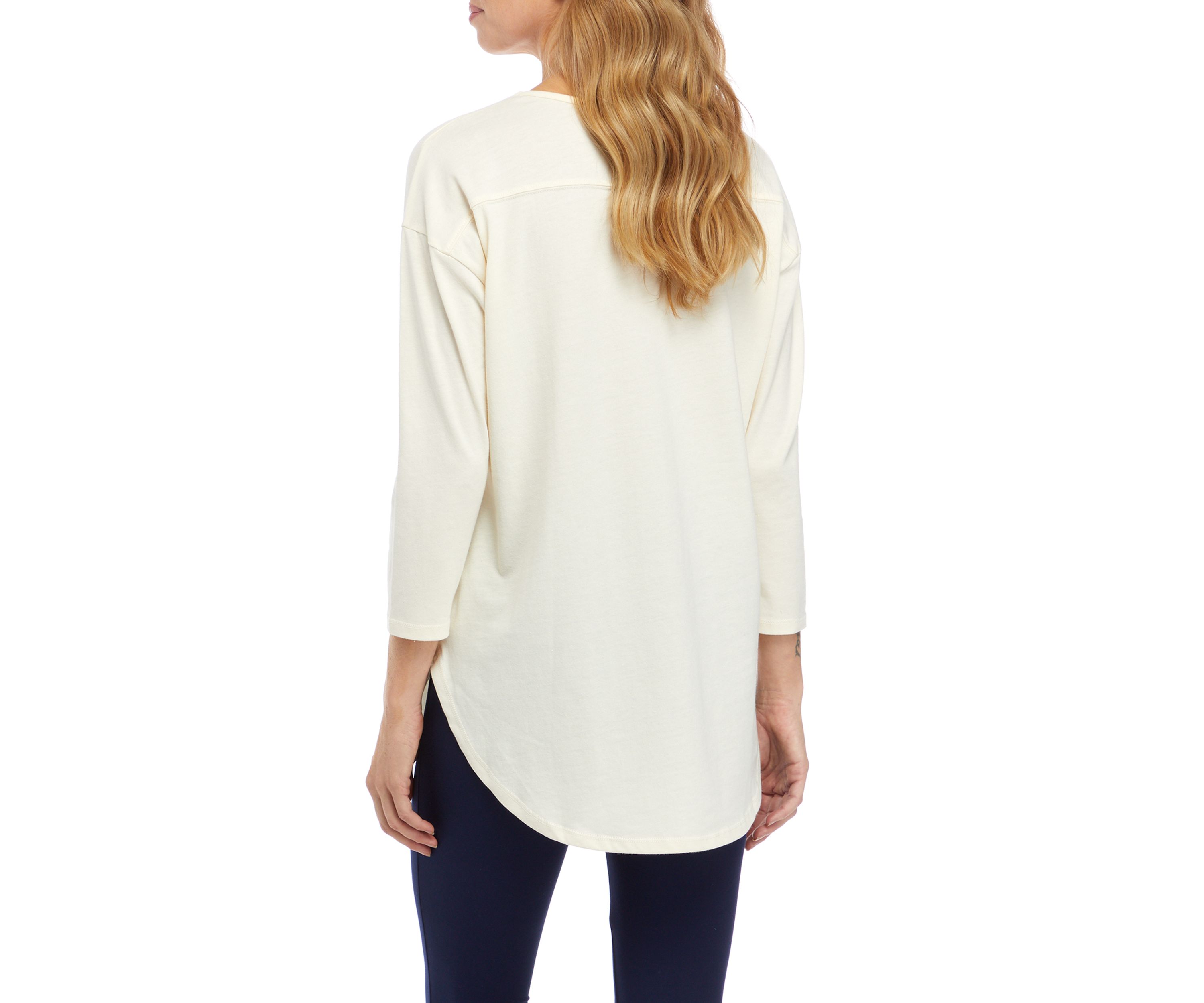 Studio Womens 3/4 Sleeve Graphic T-Shirt 