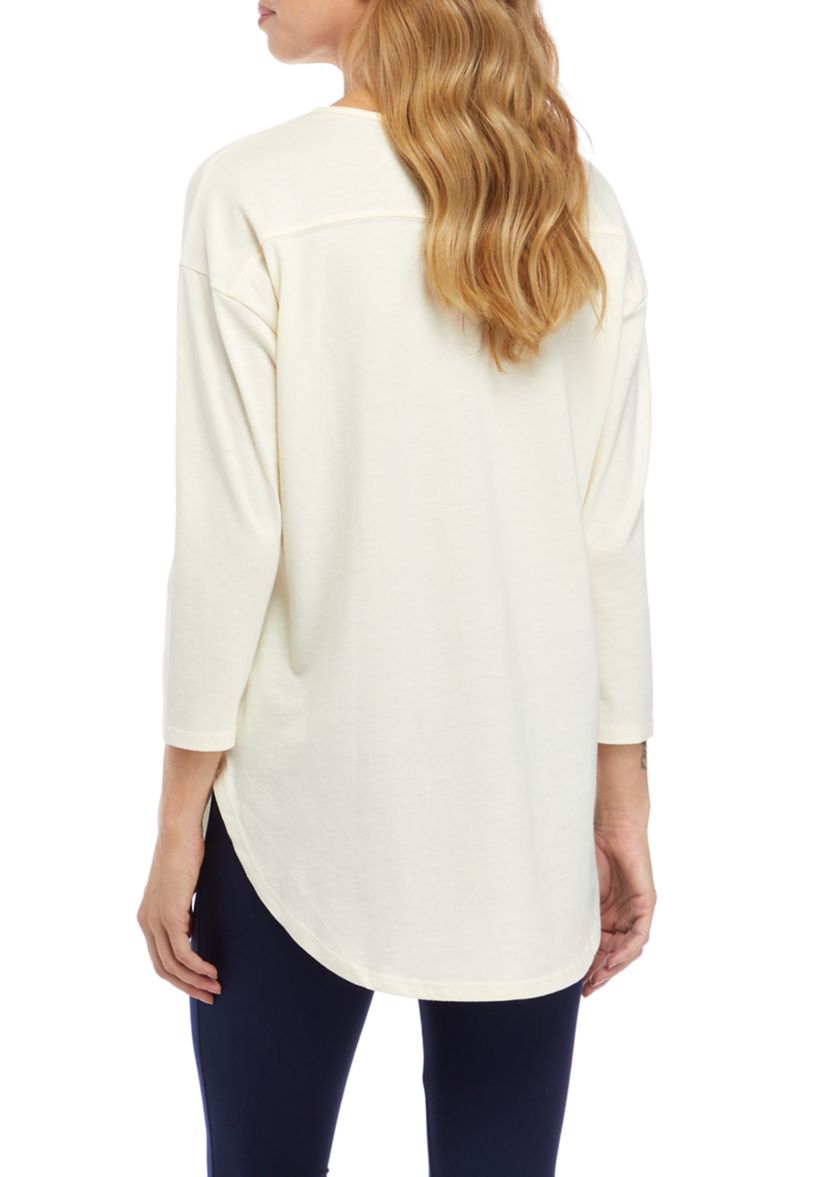Studio Womens 3/4 Sleeve Graphic T-Shirt 