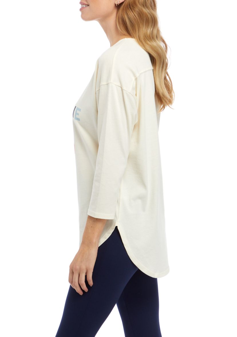 Studio Womens 3/4 Sleeve Graphic T-Shirt 