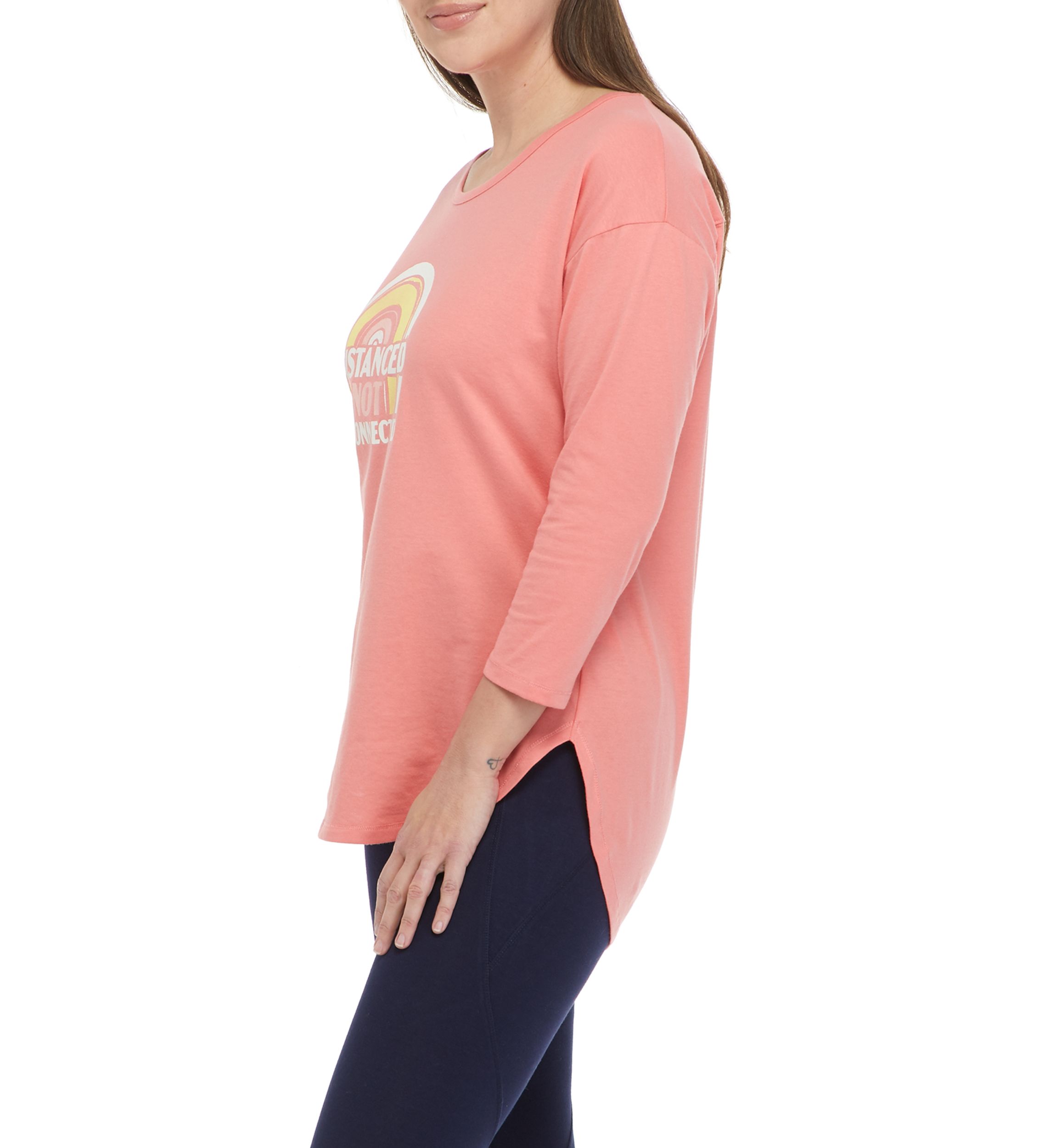 Studio Womens 3/4 Sleeve Distance T-Shirt 