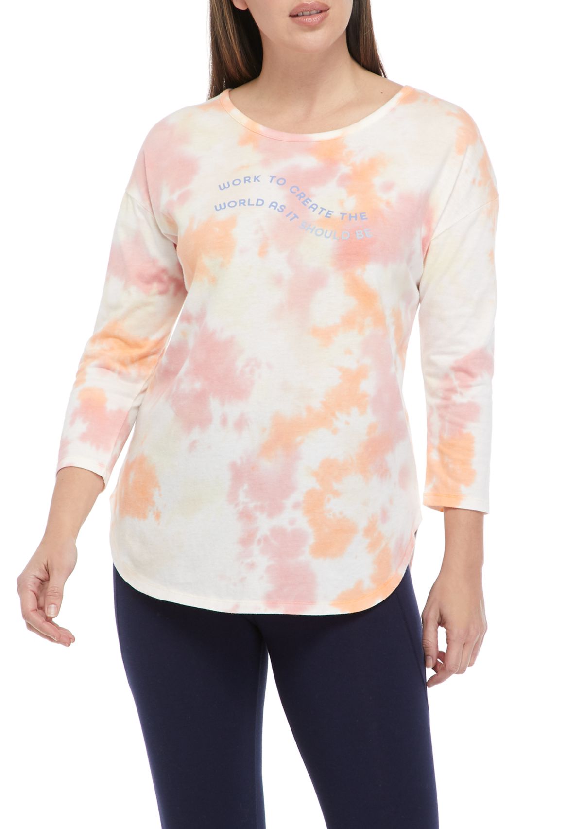 Studio Womens 3/4 Sleeve World Tie Dye T-Shirt 