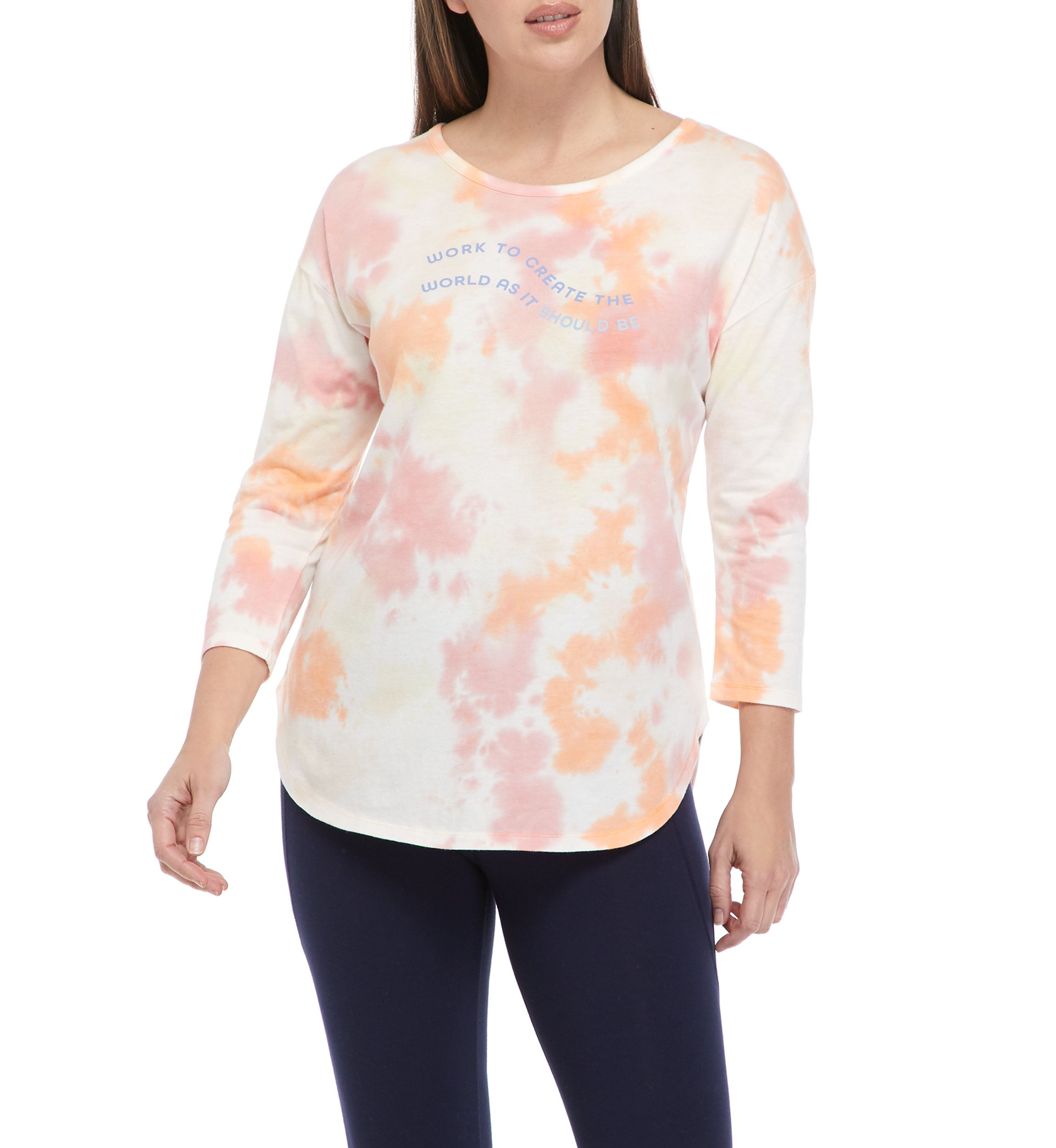 Studio Womens 3/4 Sleeve World Tie Dye T-Shirt 