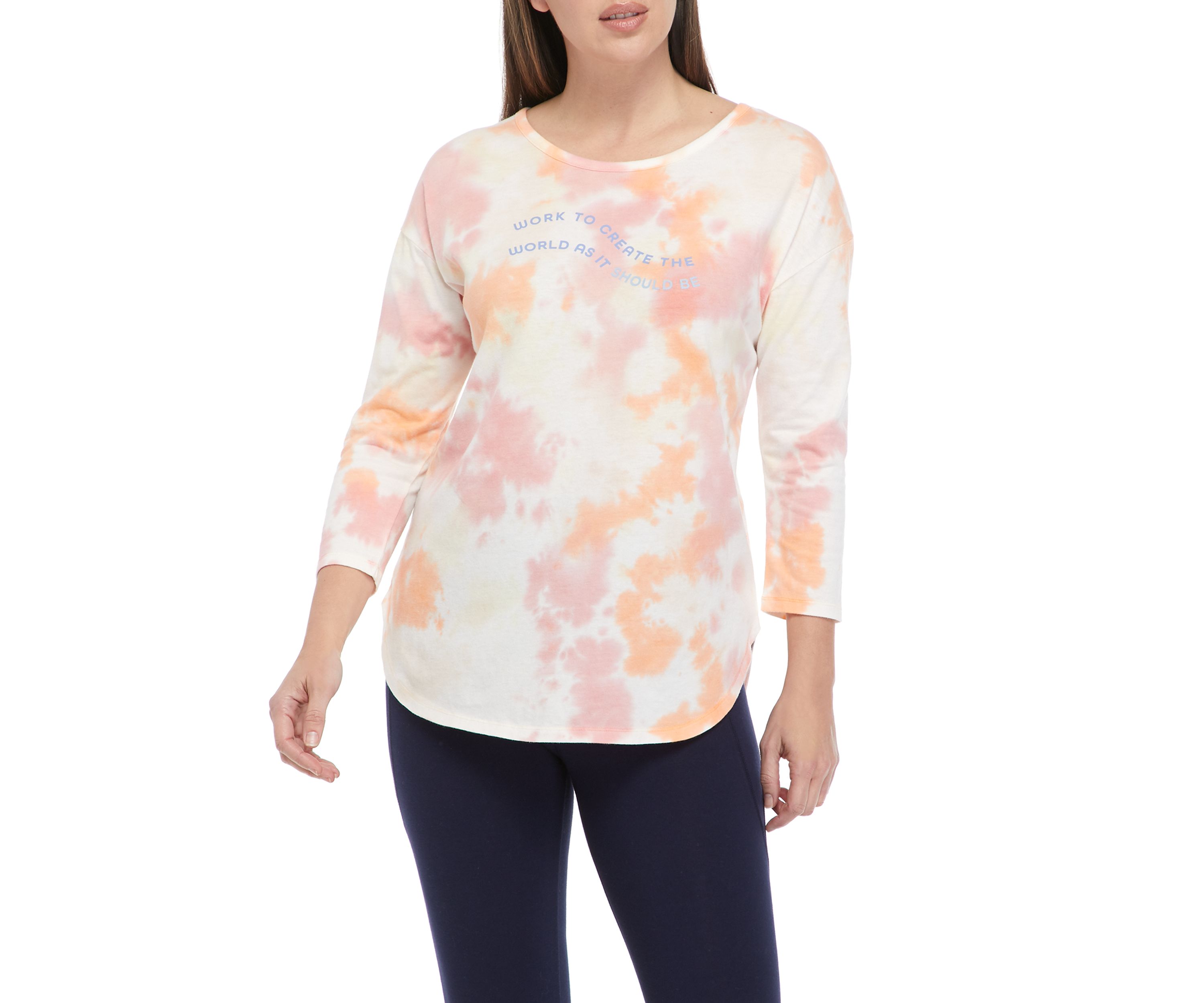 Studio Womens 3/4 Sleeve World Tie Dye T-Shirt 