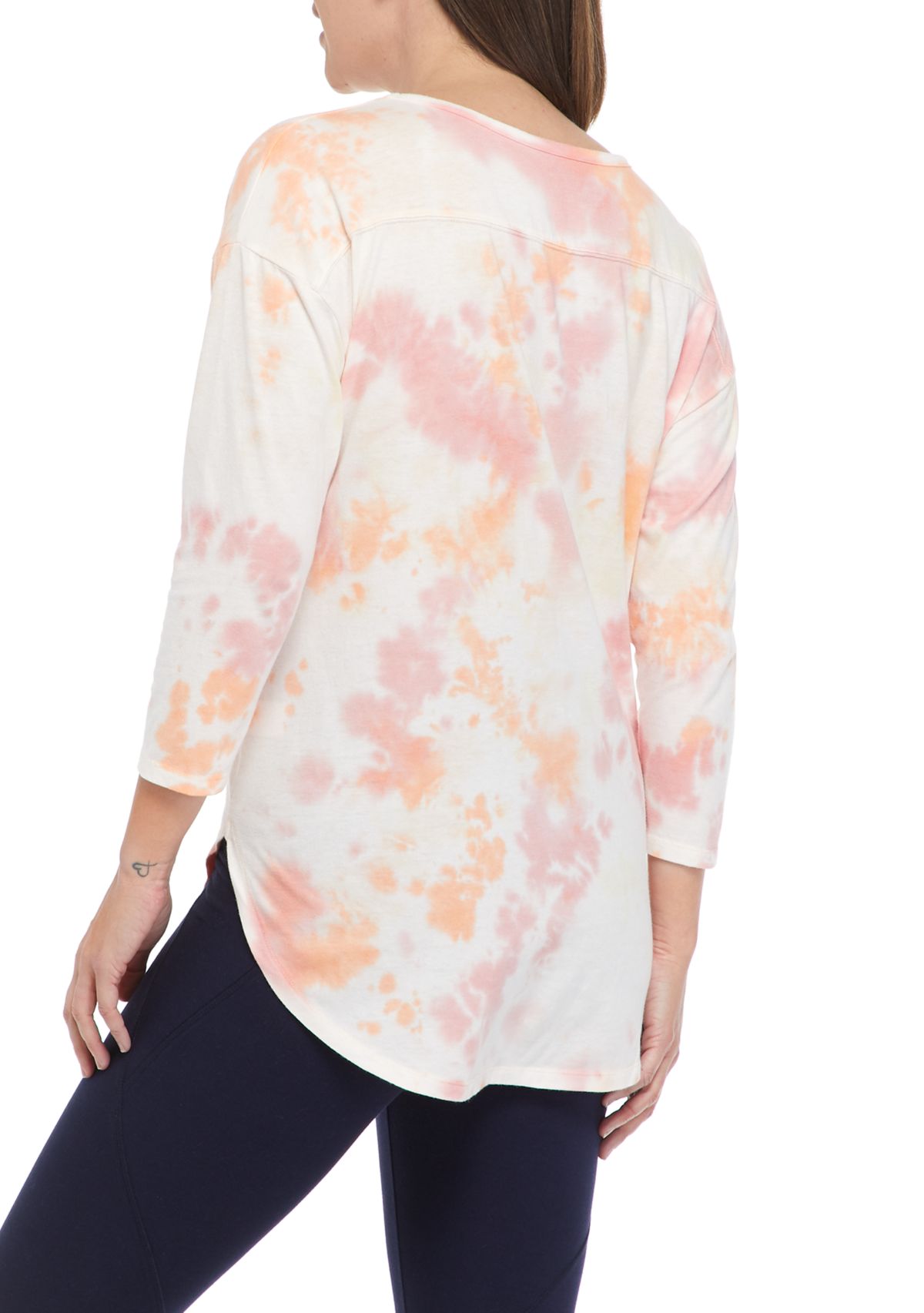 Studio Womens 3/4 Sleeve World Tie Dye T-Shirt 