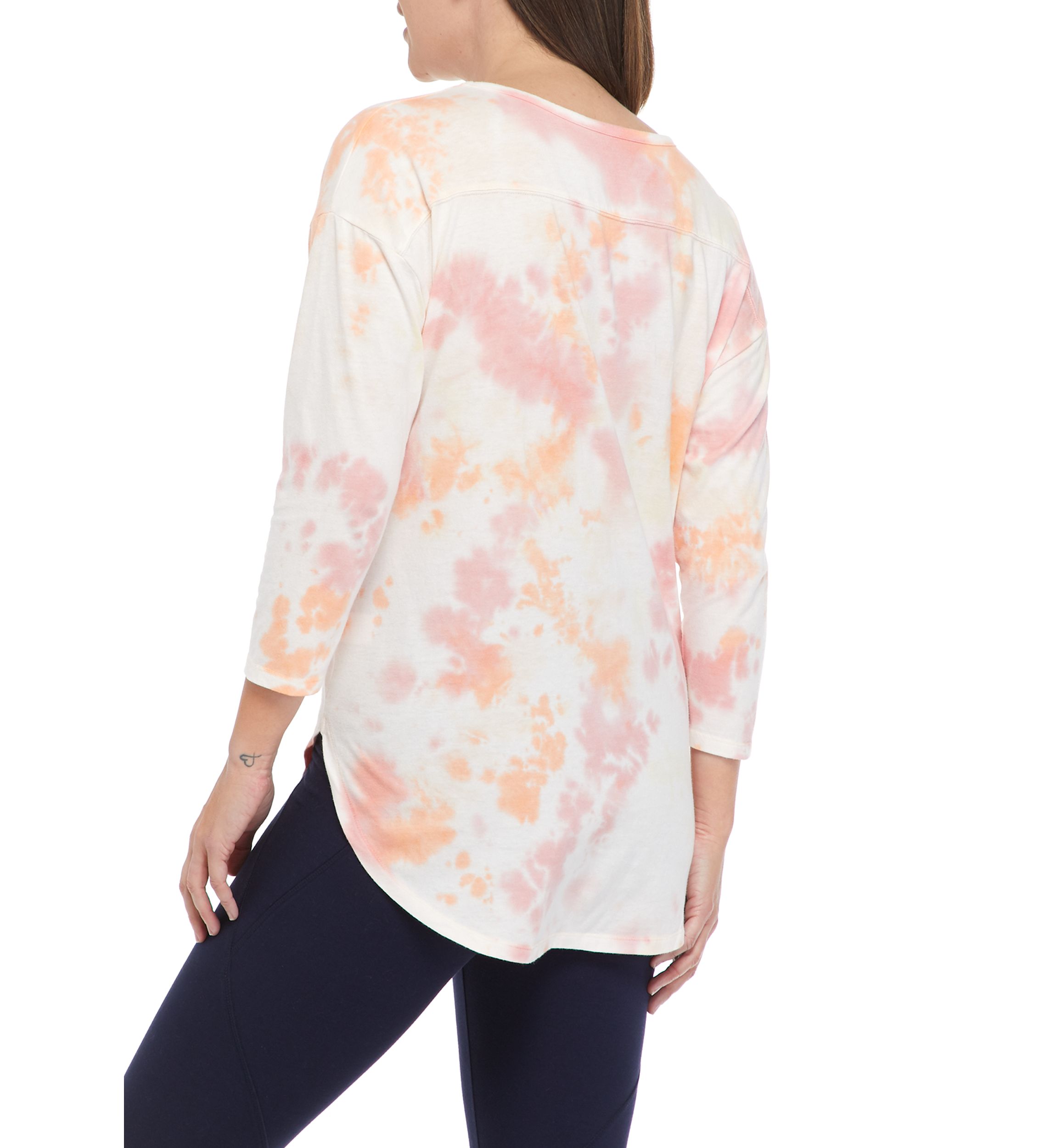 Studio Womens 3/4 Sleeve World Tie Dye T-Shirt 