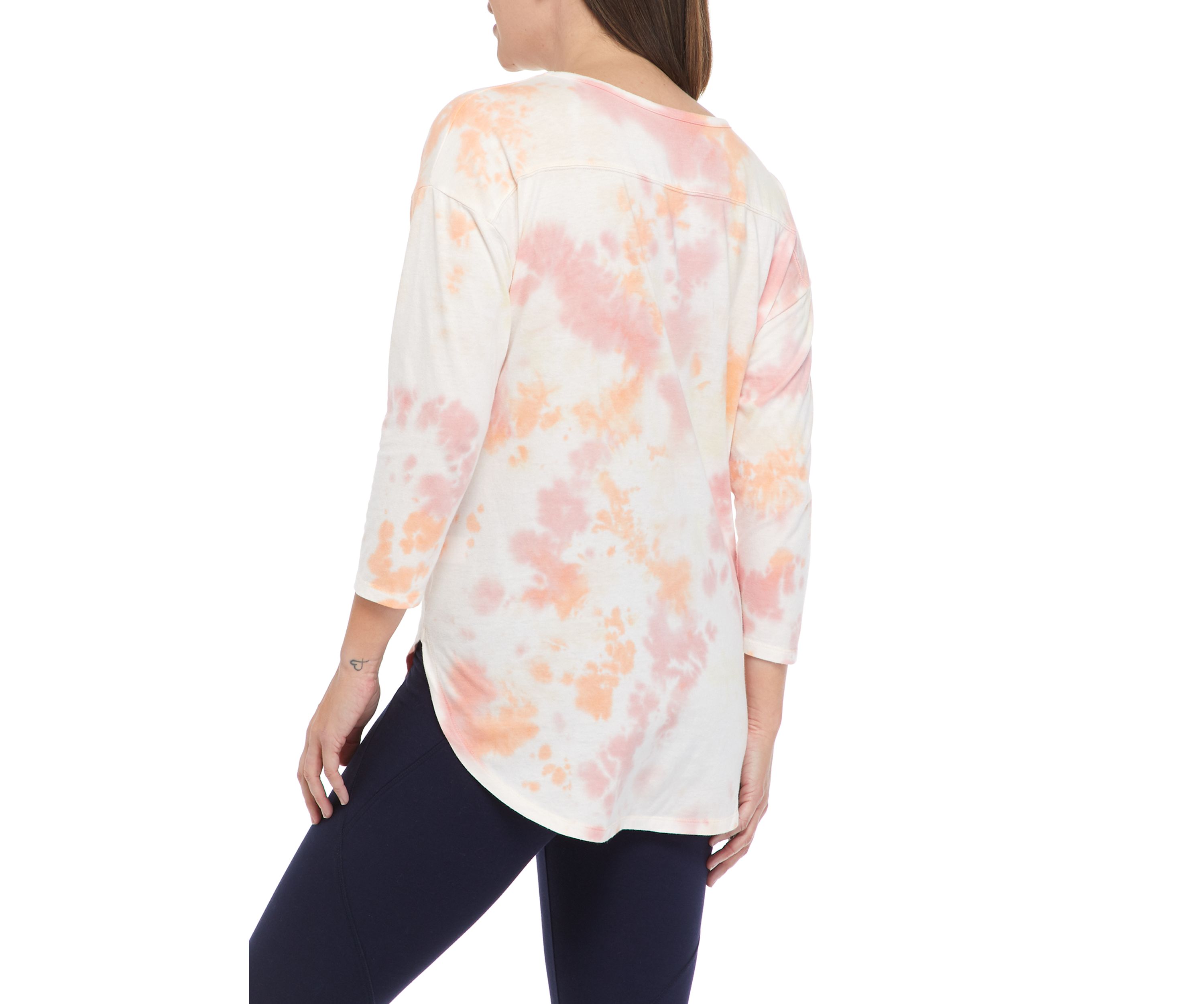Studio Womens 3/4 Sleeve World Tie Dye T-Shirt 