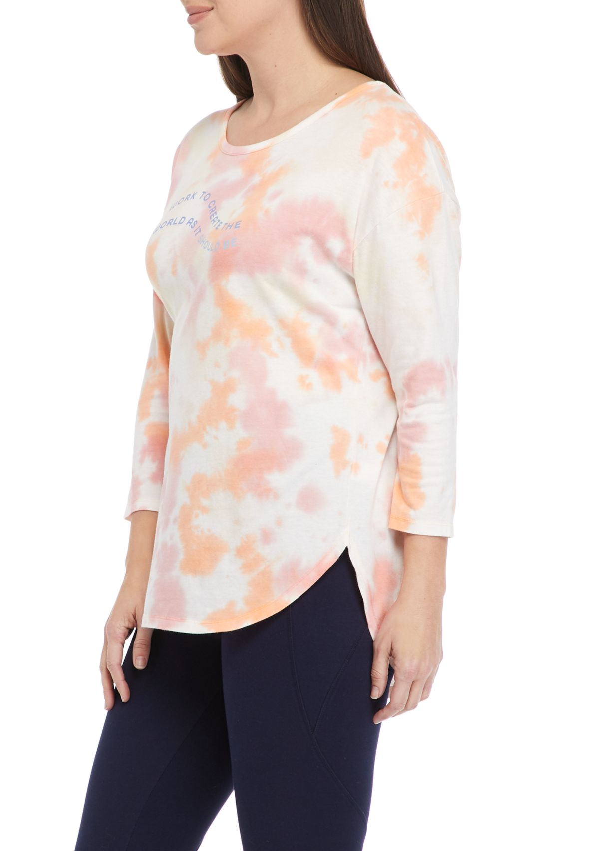Studio Womens 3/4 Sleeve World Tie Dye T-Shirt 