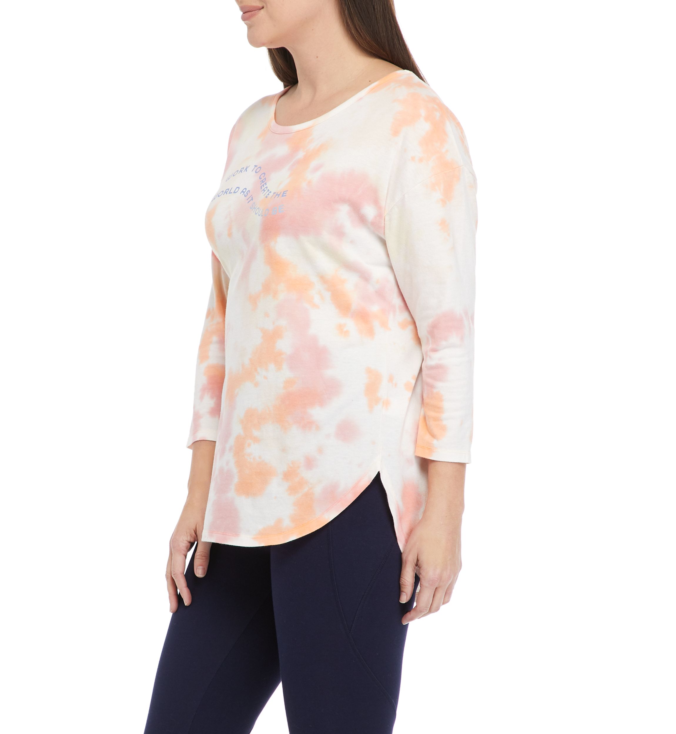 Studio Womens 3/4 Sleeve World Tie Dye T-Shirt 