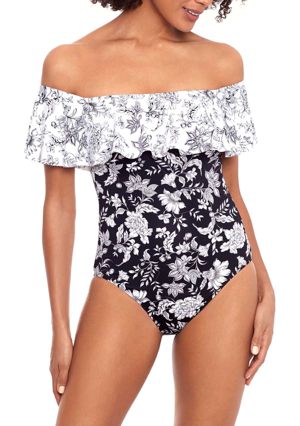 Ruffle Off the Shoulder One Piece Swimsuit 