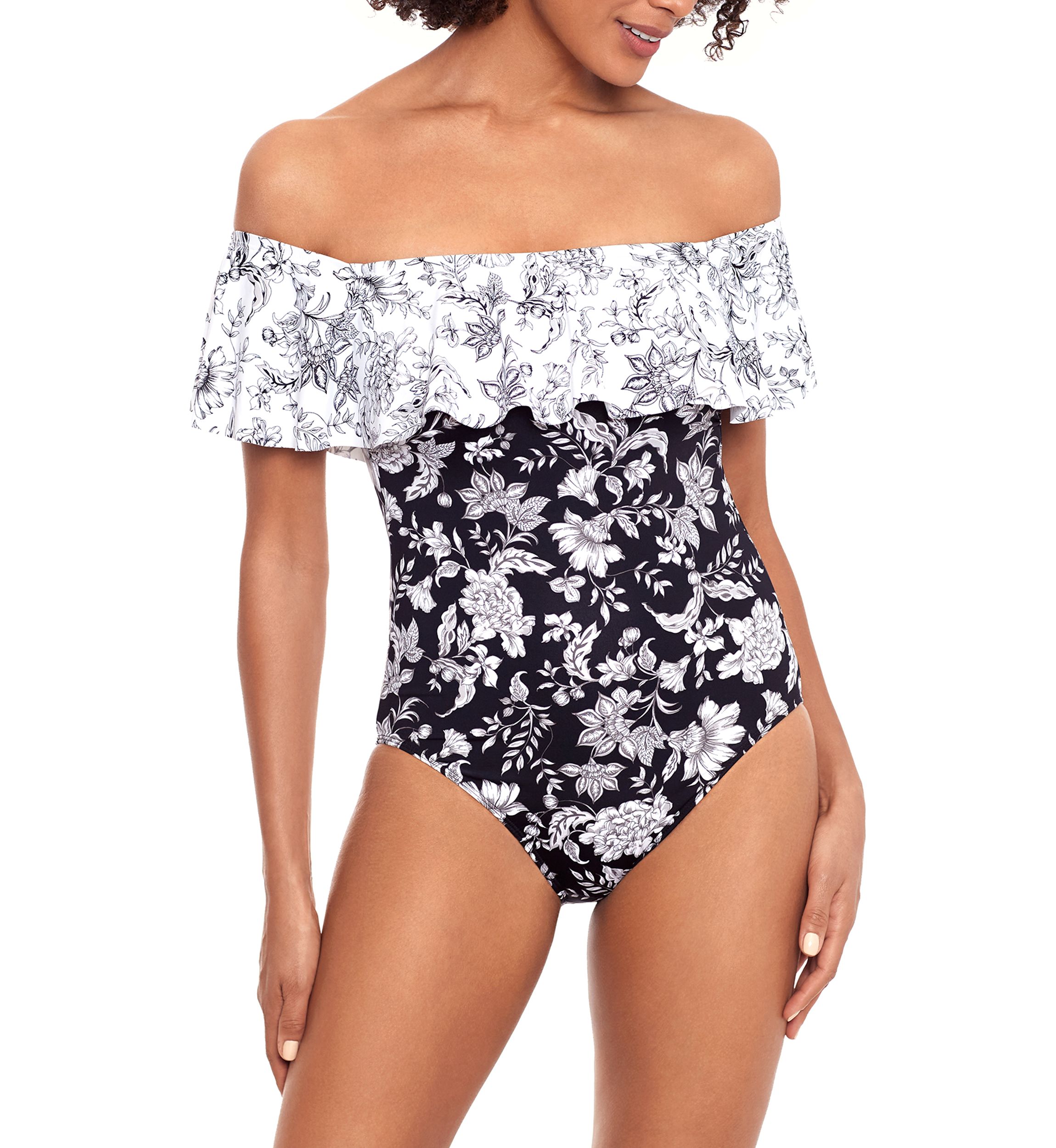 Ruffle Off the Shoulder One Piece Swimsuit 