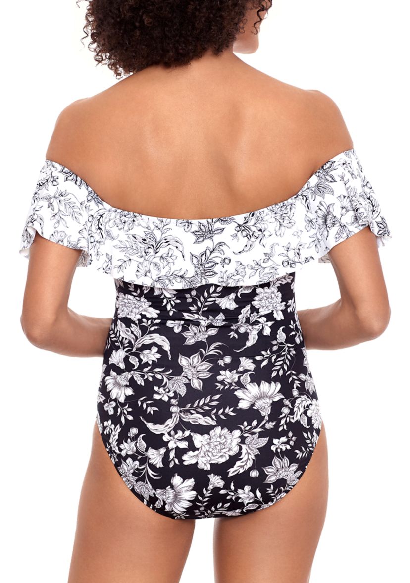 Ruffle Off the Shoulder One Piece Swimsuit 