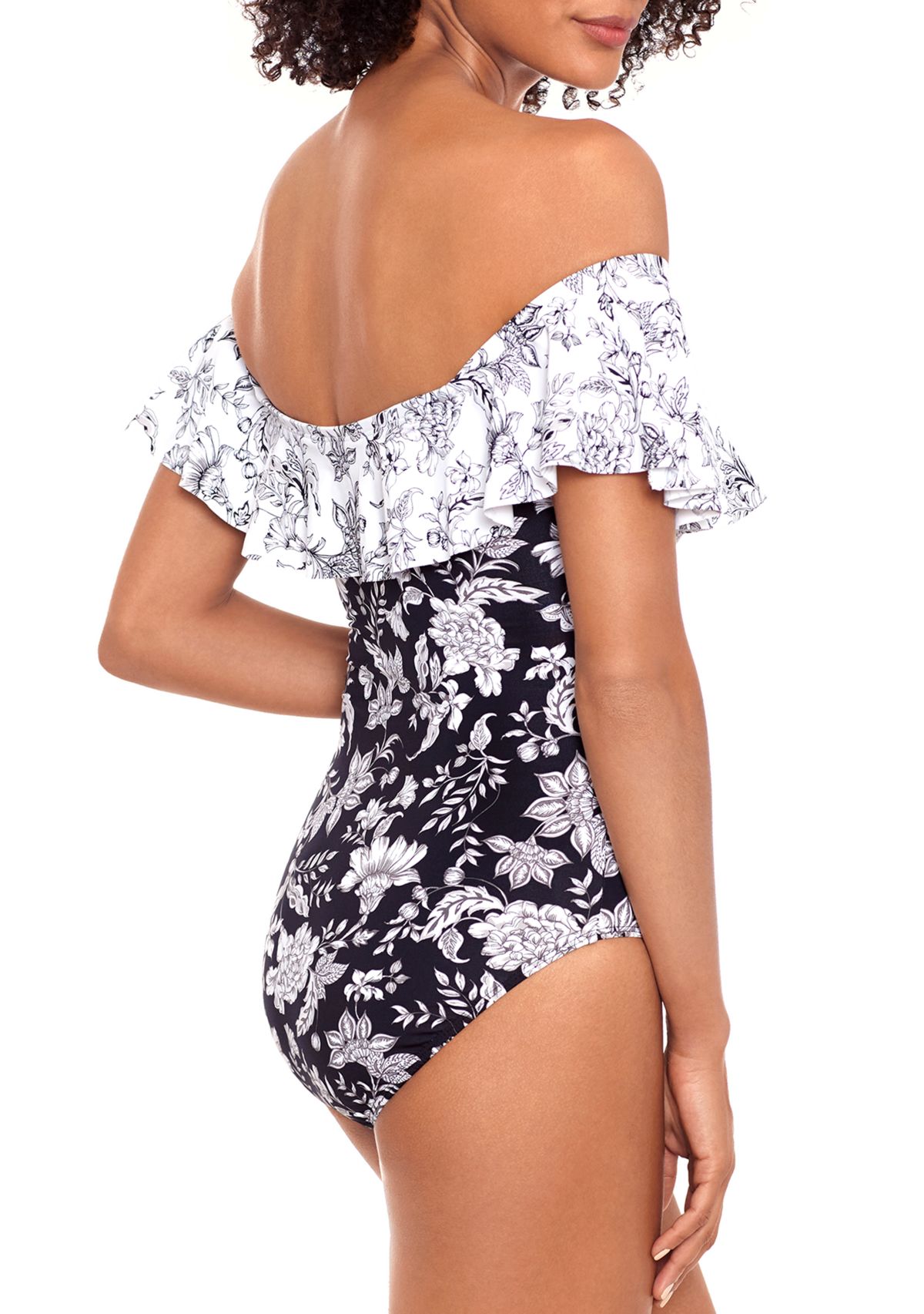 Ruffle Off the Shoulder One Piece Swimsuit 