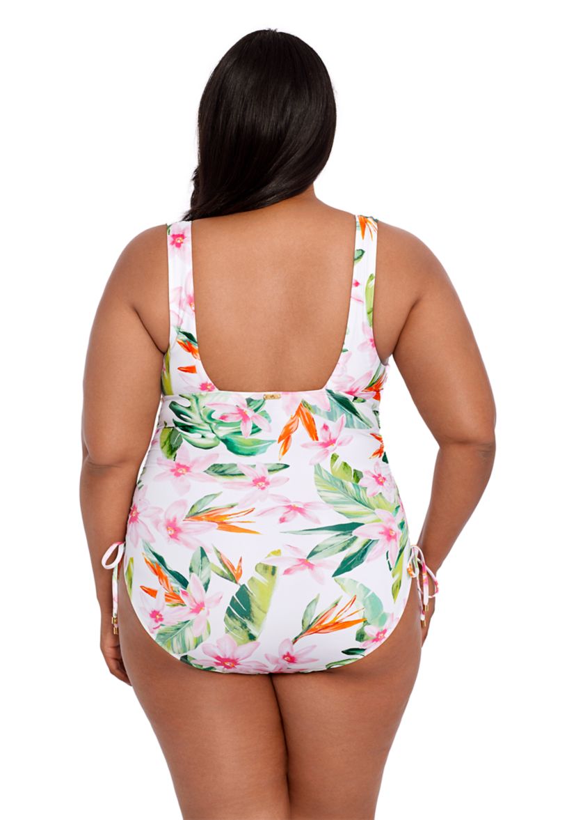 Plus Size Shirred Plunge One Piece Swimsuit