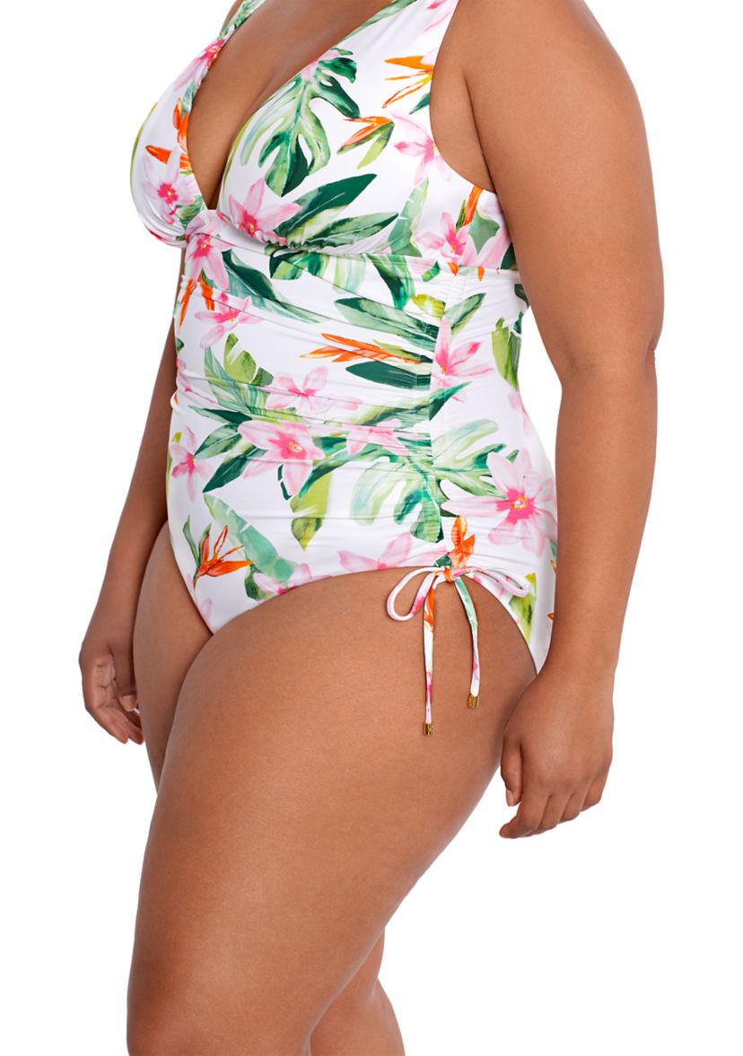 Plus Size Shirred Plunge One Piece Swimsuit