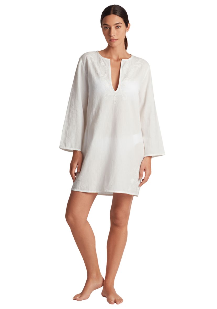 Embroidered Chainstitch Tunic Swim Cover Up