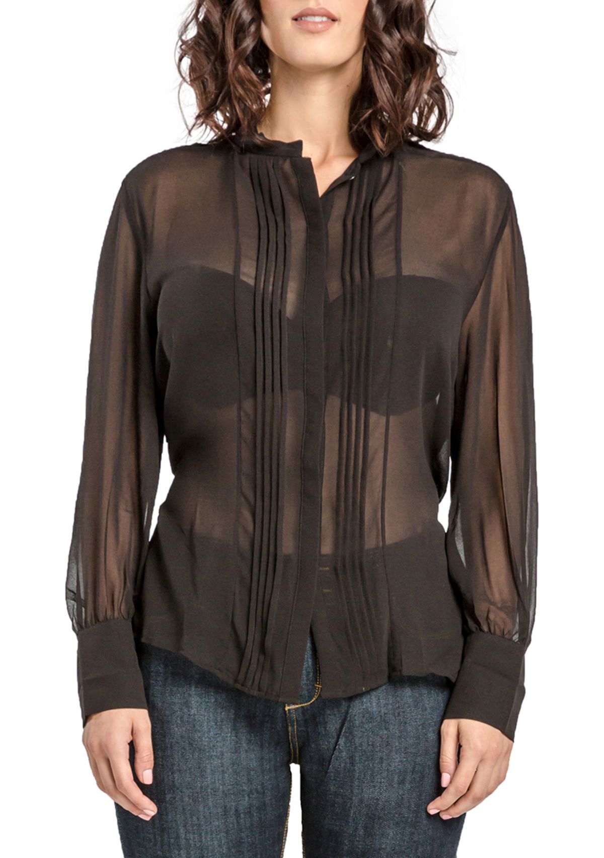Womens Chiffon Button Down Shirt
