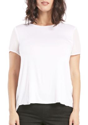 Miss Halladay Women's Georgette High Low Tunic, White, Medium