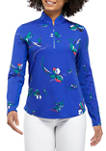 Womens Long Sleeve Floral Print 1/4 Zip Pullover