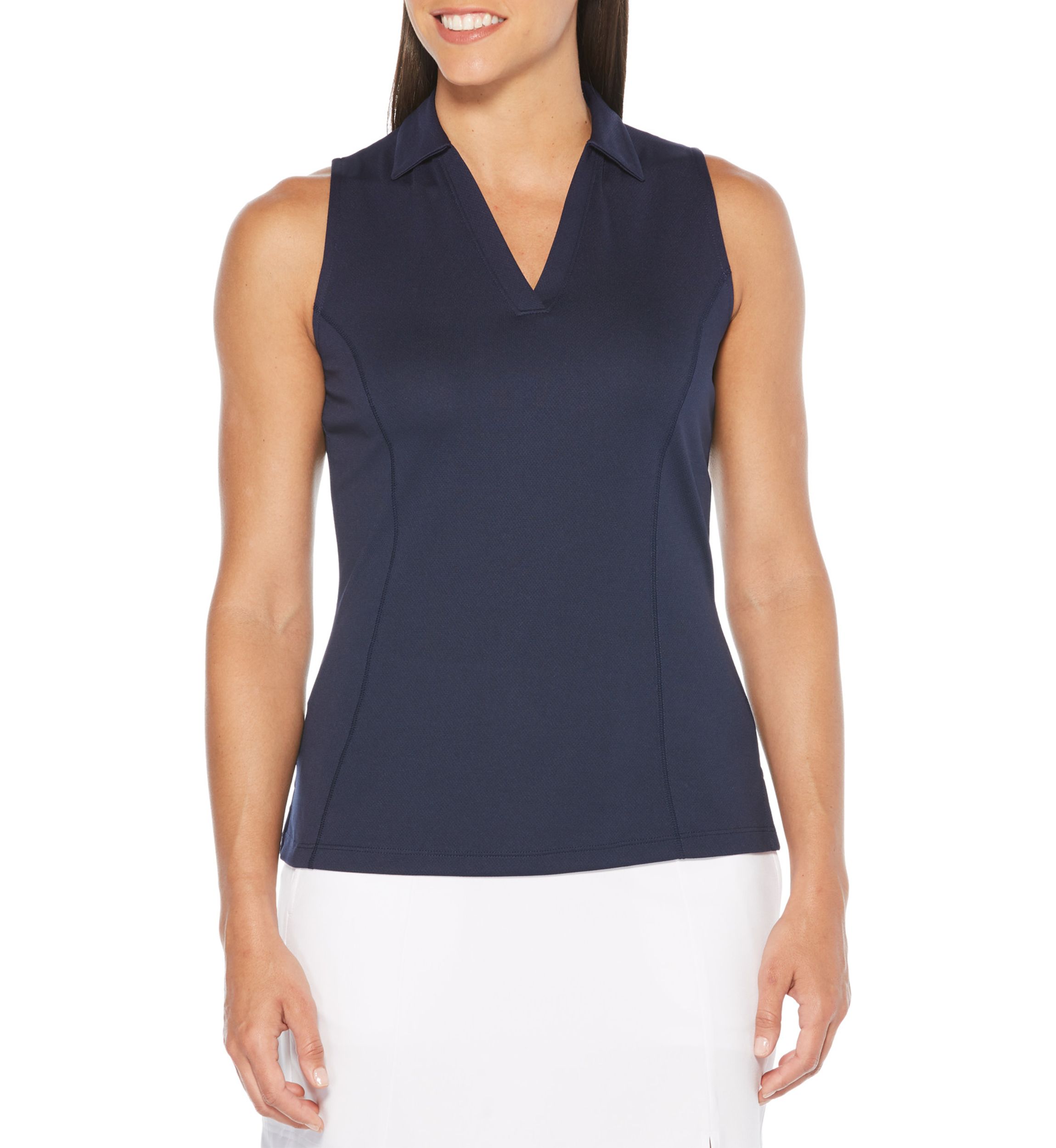 Womens Solid Sleeveless Golf Polo Shirt