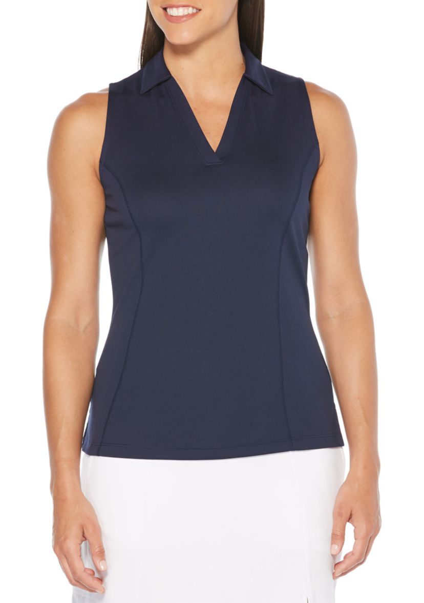 Womens Solid Sleeveless Golf Polo Shirt