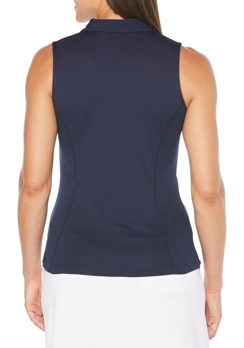 Womens Solid Sleeveless Golf Polo Shirt