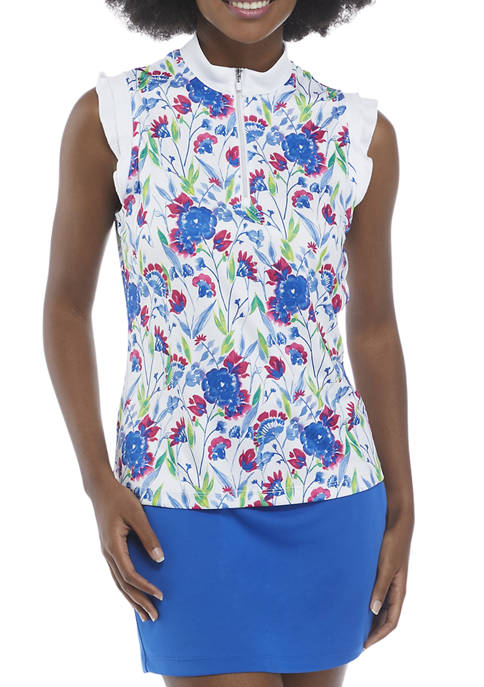 PGA TOUR LADIES Sleeveless Mandarin Collar Floral Print Shirt | belk