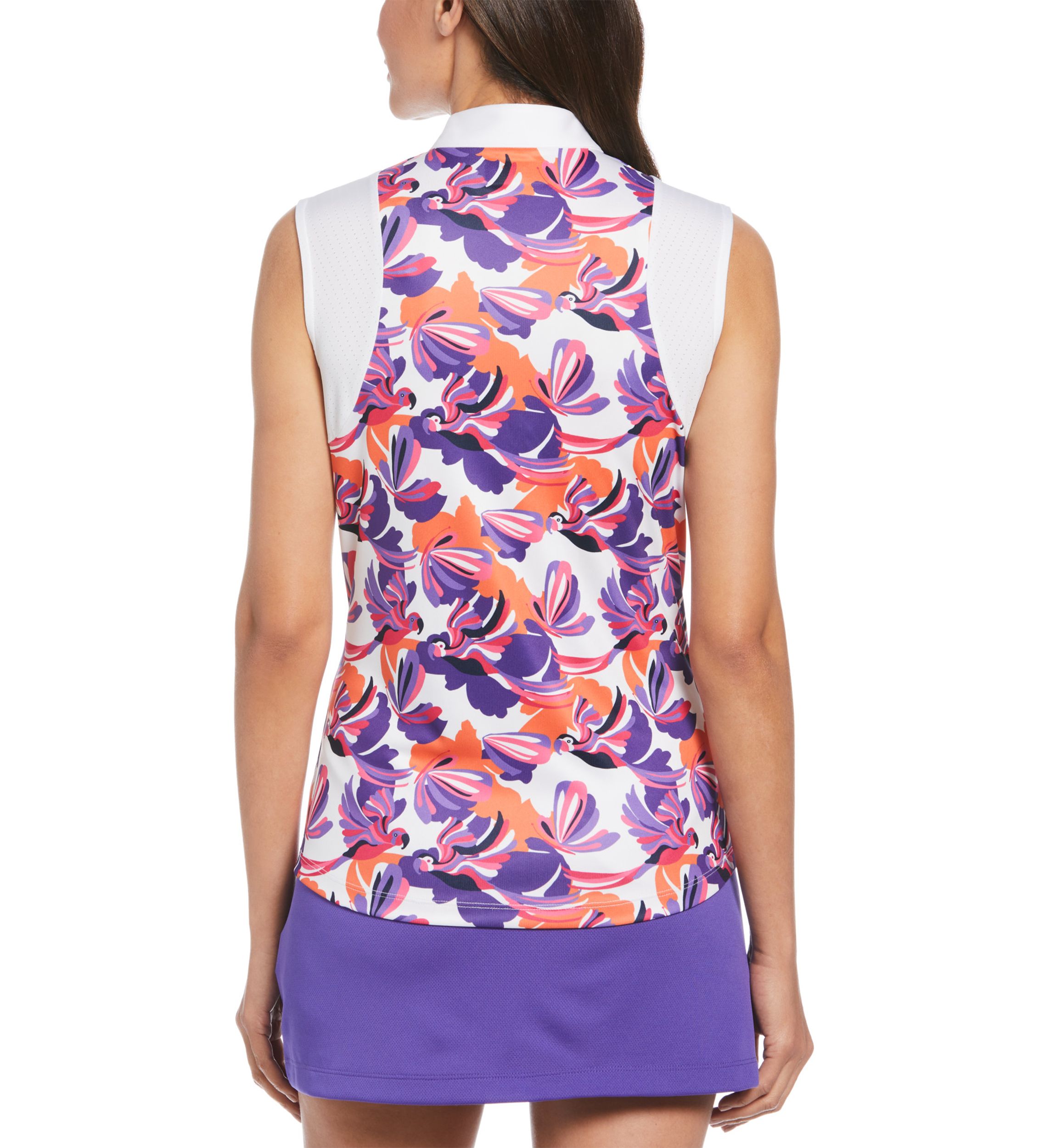 Conversational Parrot Printed Blocked Zip Polo Shirt