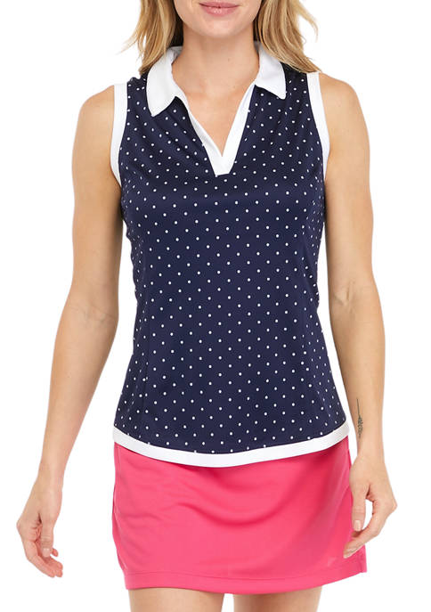 PGA TOUR Womens Sleeveless Polka Dot Printed Polo