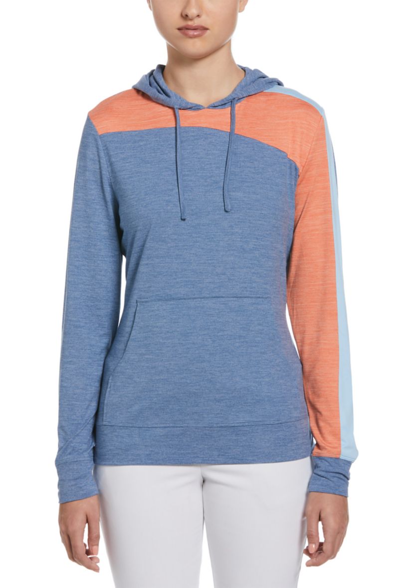 Womens Long Sleeve Asymmetric Color Block Hoodie 