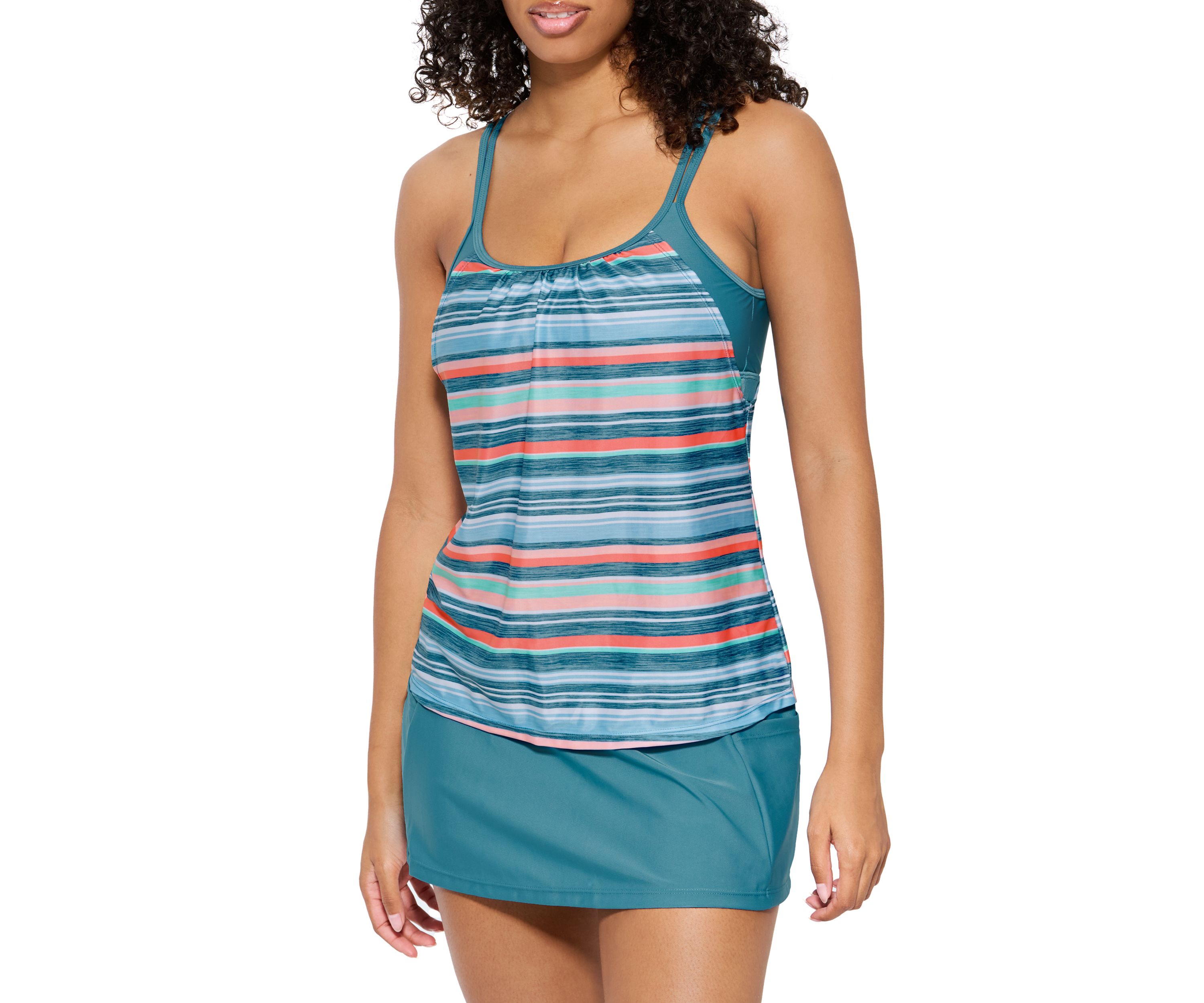 Womens Vacation Stripe 2 in 1 Tankini Swim Top