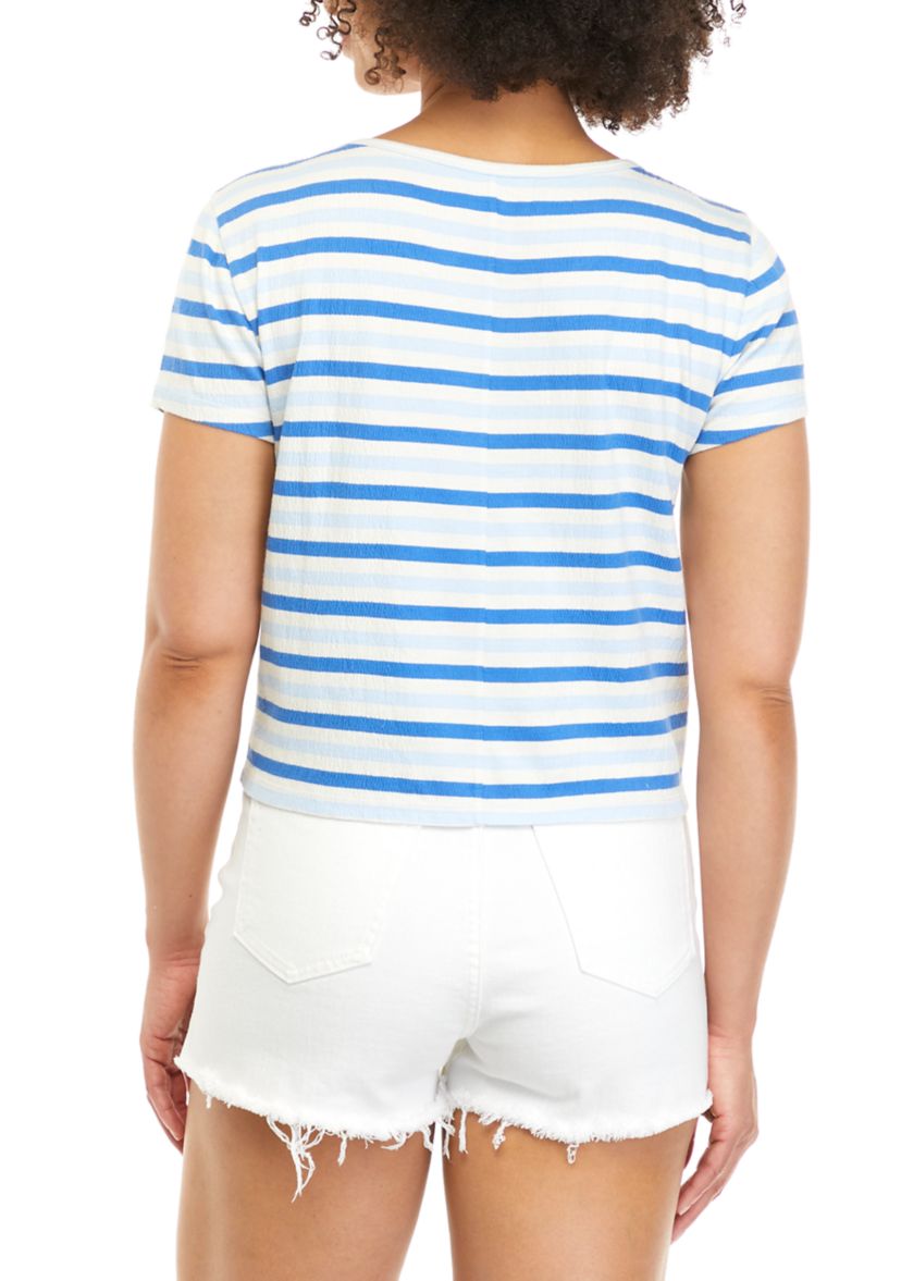 Short Sleeve Crew Neck Baby Terry Striped T-Shirt 