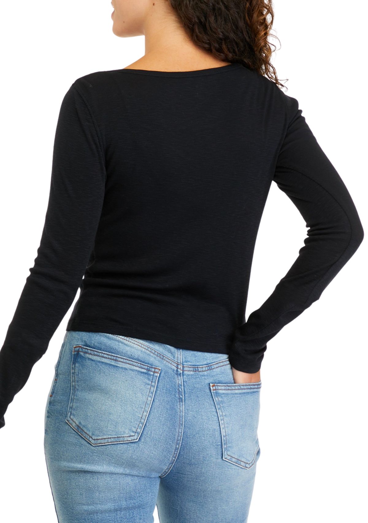 Juniors Long Sleeve Ribbed Scoop Neck T-Shirt