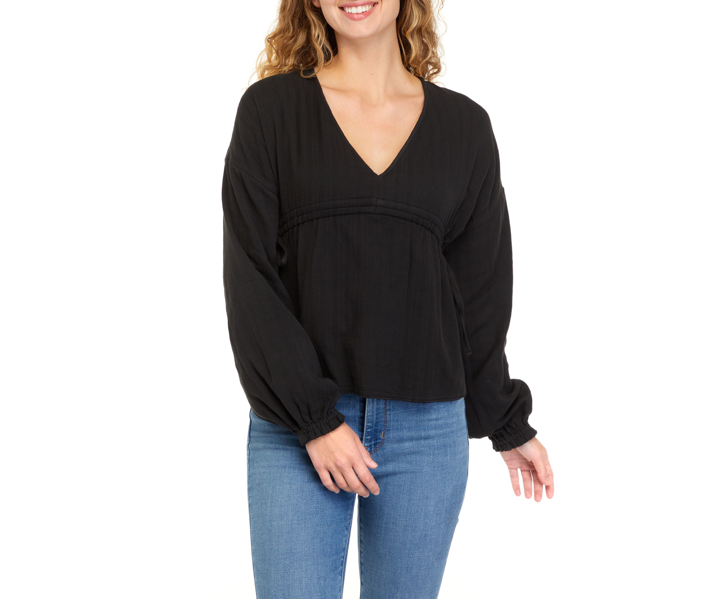 Drop Shoulder Cotton Peasant Top