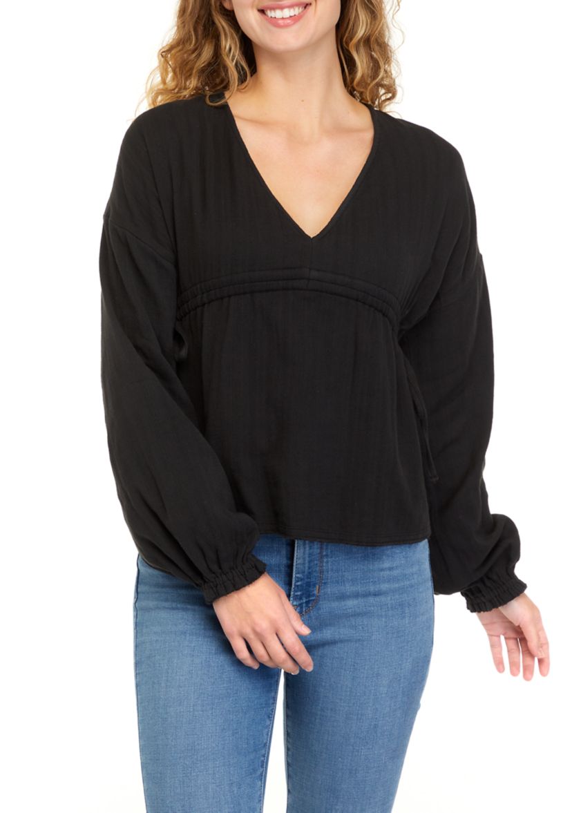 Drop Shoulder Cotton Peasant Top